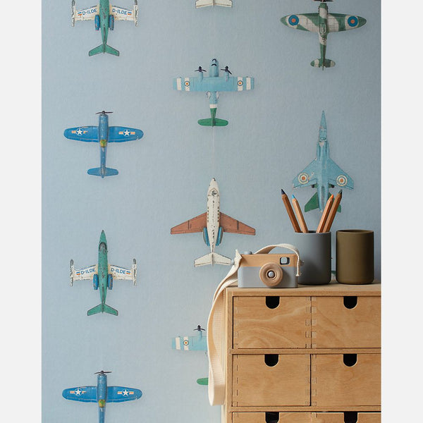 Carta da Parati Studio Ditte Airplanes Wallpaper Light Blue