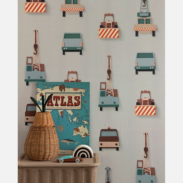 Carta da Parati Studio Ditte Crane Truck Wallpaper Light Grey