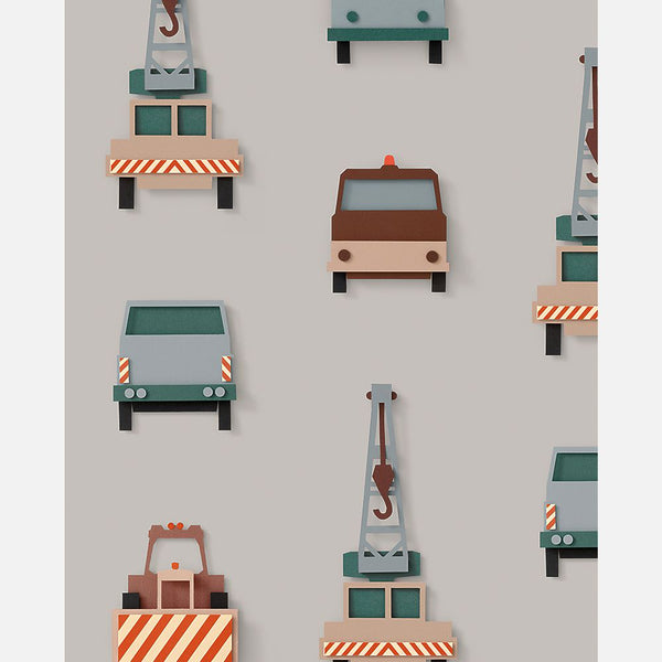 Carta da Parati Studio Ditte Crane Truck Wallpaper Light Grey