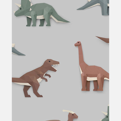 Carta da Parati Studio Ditte Dinosaur Wallpaper Light Grey