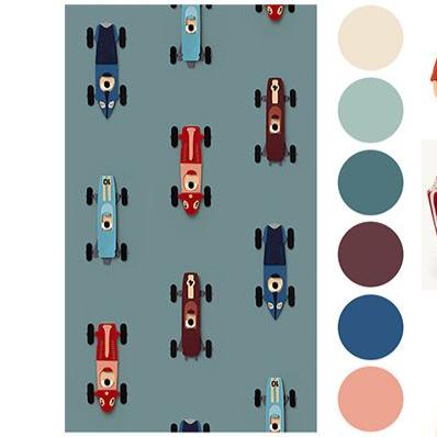 Carta da Parati Studio Ditte Race Car Wallpaper Blue