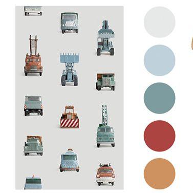 Carta da Parati Studio Ditte Work Vehicles Wallpaper Light Grey